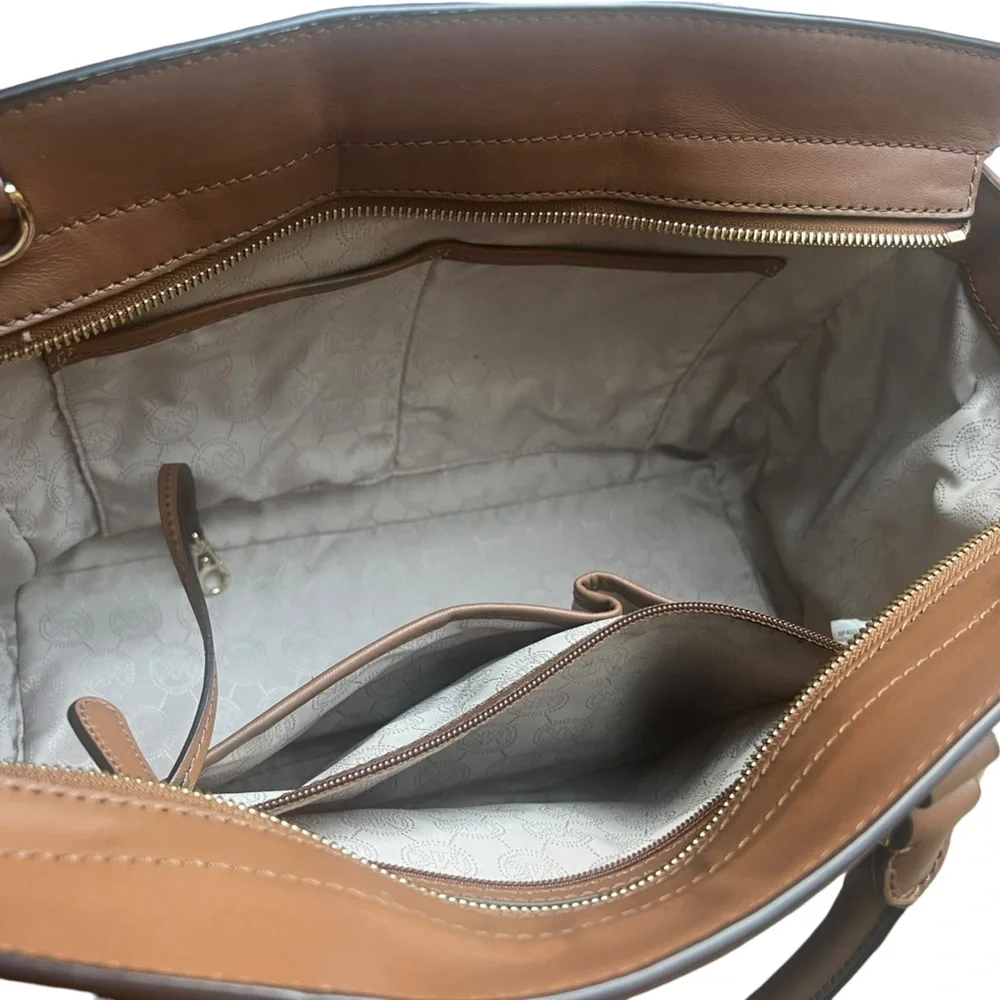 Michael Kors Quilted Leather Satchel Handbag in Brown with Gold Hardware